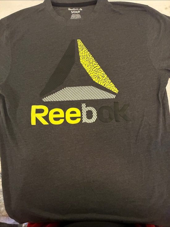 Reebok Other - Reebok Charcoal Tee with Neon Yellow triangle Logo w/bold print